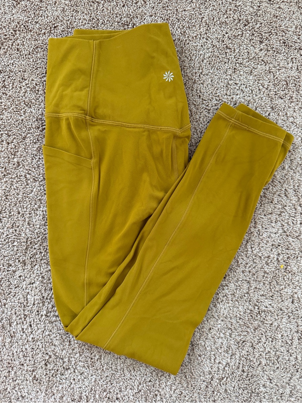 Mustard/olive green Athleta Leggings with Side Pocket